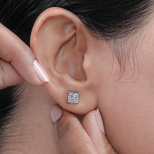 Princess Cut Lab Grown Diamond Stud Earring