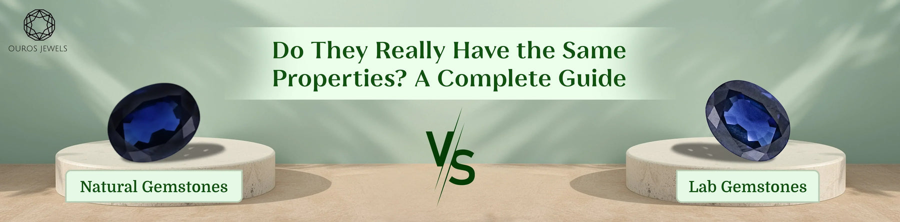 Comparison of lab created gemstones vs natural gemstones featuring blue earth mined sapphire and lab grown sapphire