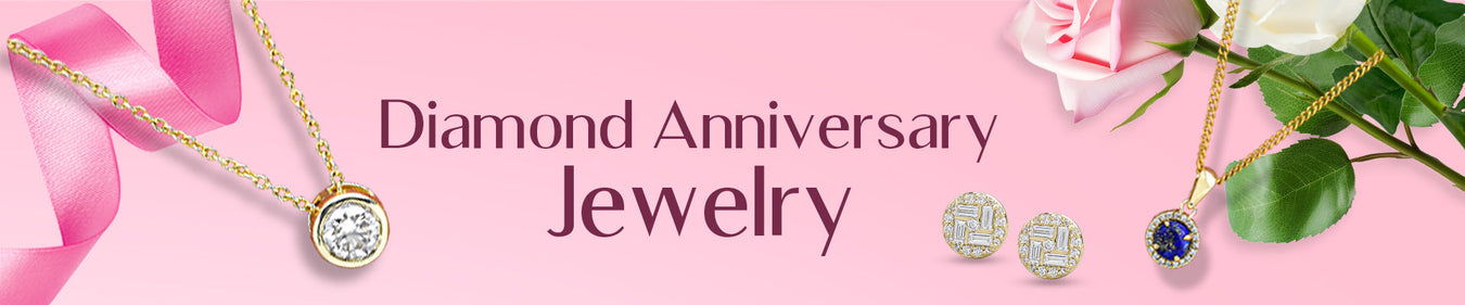 round cluster diamond earrings and blue halo diamond pendant placed on pink background with rose flower and ribbon on top side.