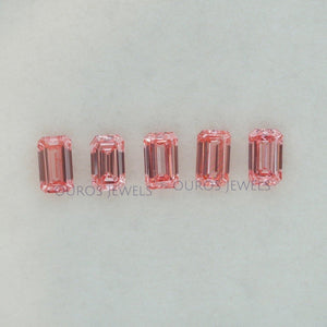 0.24 Carat Each Pink Emerald Cut Lab Grown Diamond Ouros Jewels