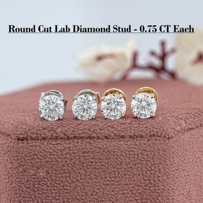 Round Cut Lab Grown Diamond Stud Earrings 1.50 TCW Earrings
