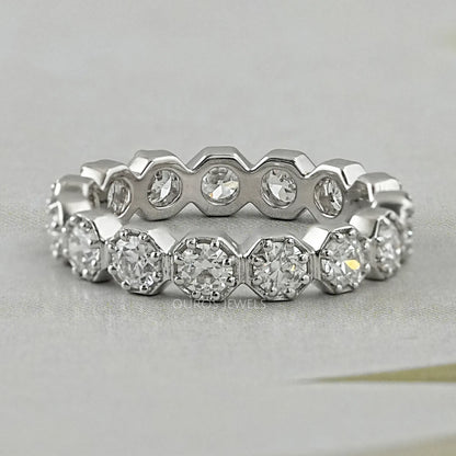 Old European Round Cut Lab Diamond Eternity Wedding Band Rings