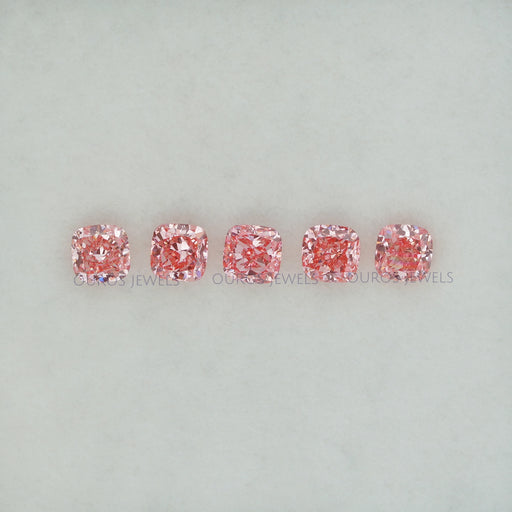 front view of each pink cushion cut lab grown diamond loose