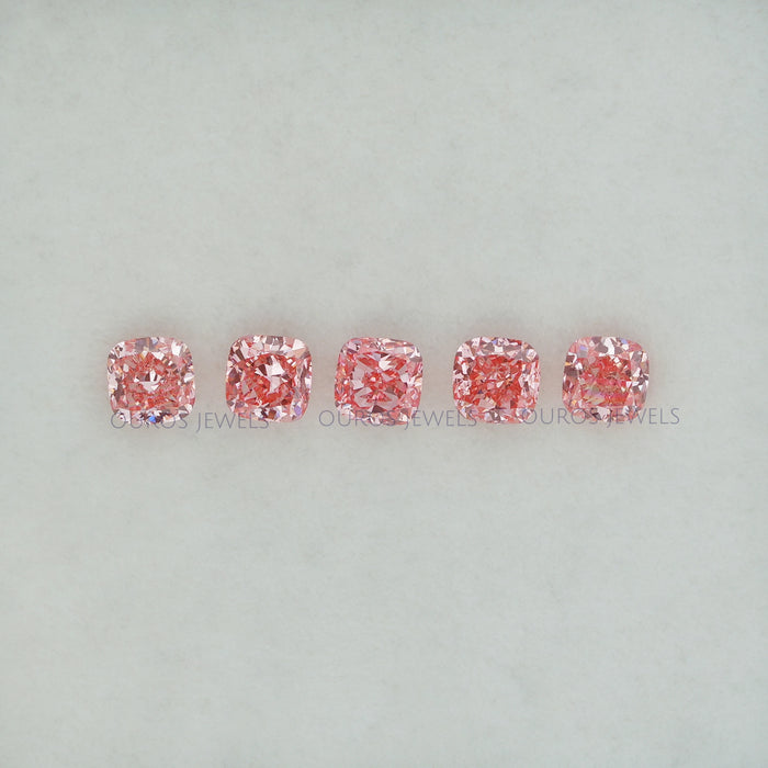 front view of each pink cushion cut lab grown diamond loose