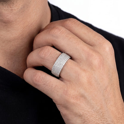 Round Diamond Pave Set Eternity Men's Wedding Band Ring