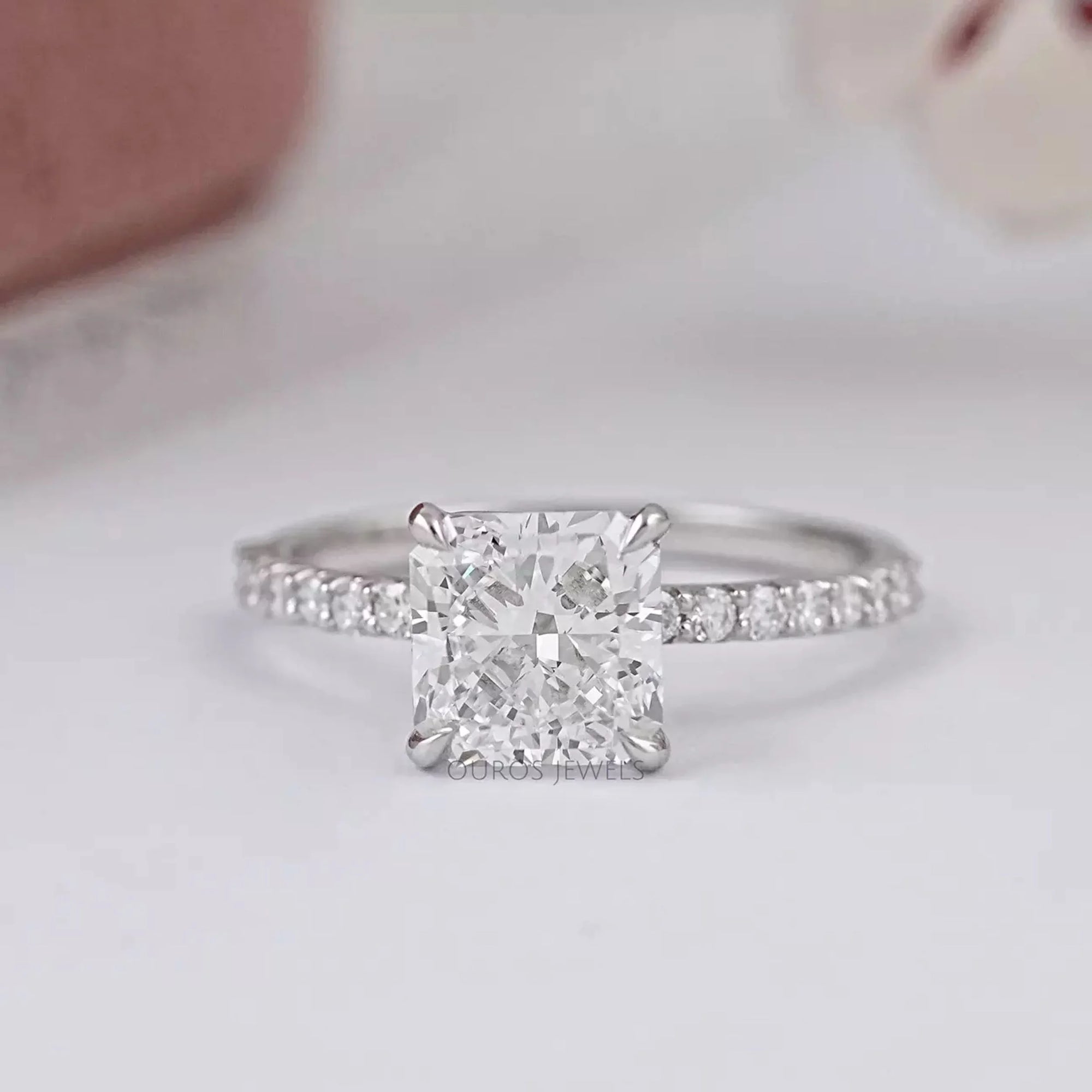 Square Radiant Lab Diamond Solitaire Accent Ring Rings