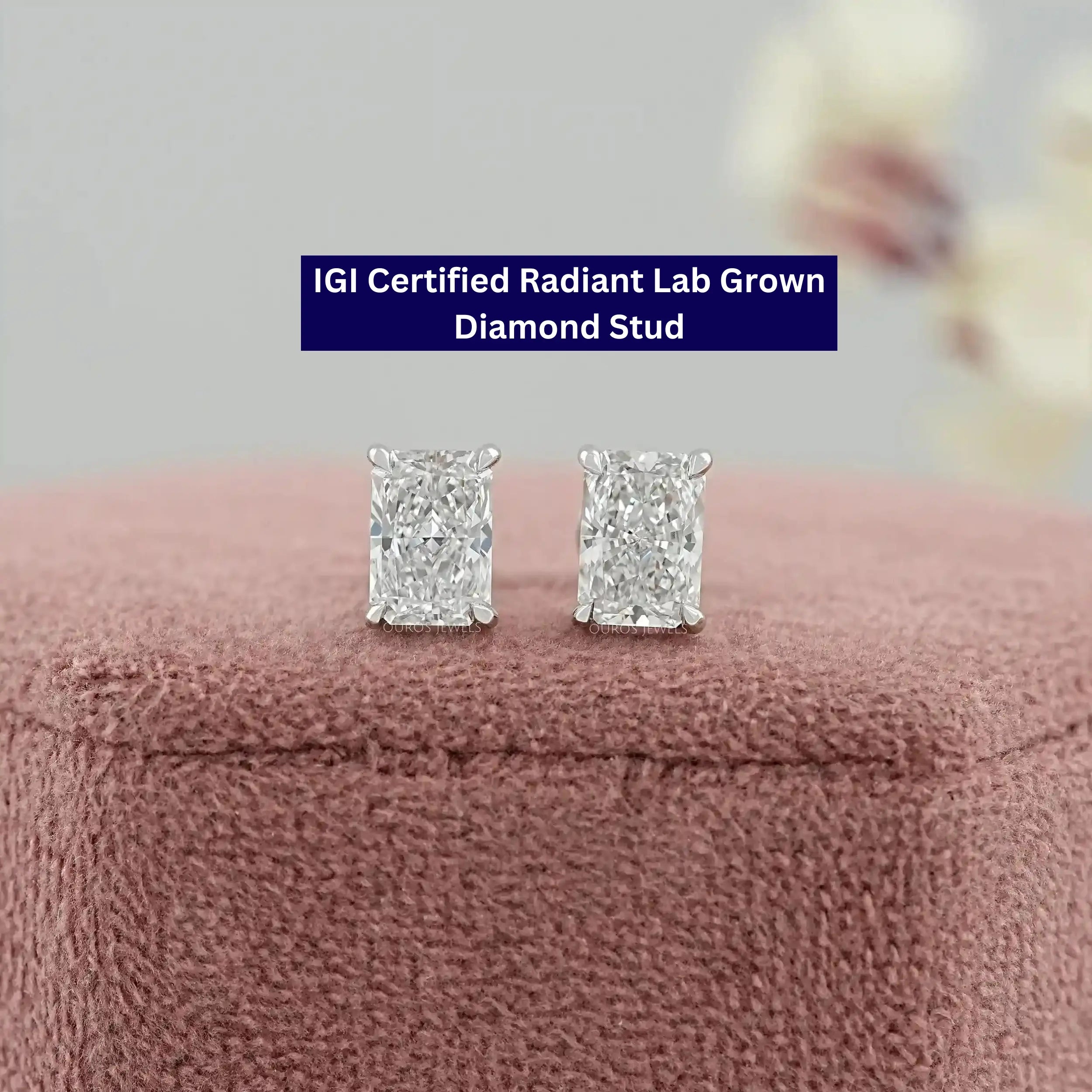 Radiant Cut Lab Grown Diamond Stud Earrings With IGI Certified