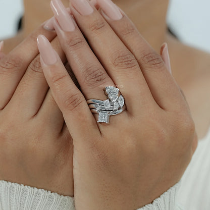 Three Row Multi Shape Lab Diamond Wave Band Ring