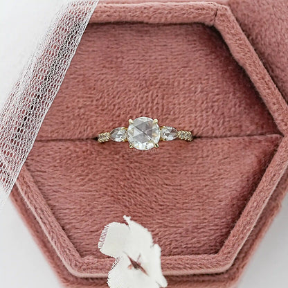 Three Stone Rose Cut Lab Diamond Accent Ring Ring