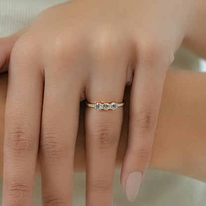 3 Stone Rose Cut Round Diamond Accent Ring Ring