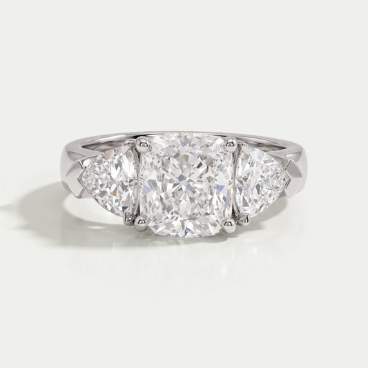 Cushion Cut Lab Diamond Three Stone Engagement Ring