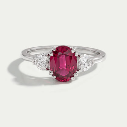 Oval Cut Red Ruby Three Stone Ring Ring