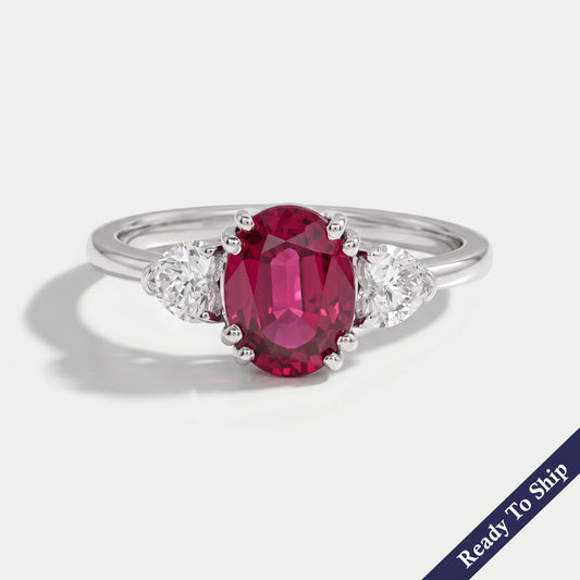 Ruby Oval Gemstone Three Stone Ring