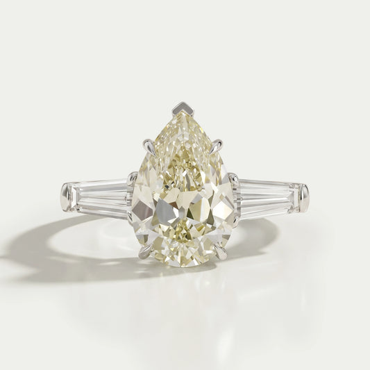 3 Stone Old Mine Pear Diamond Engagement Ring Rings