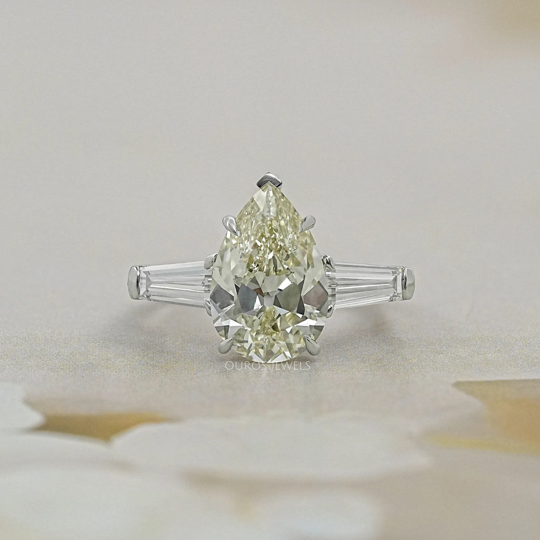 3 Stone Old Mine Pear Diamond Engagement Ring Rings