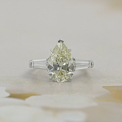 3 Stone Old Mine Pear Diamond Engagement Ring Rings