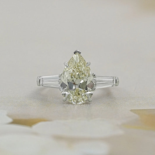 3 Stone Old Mine Pear Diamond Engagement Ring Rings