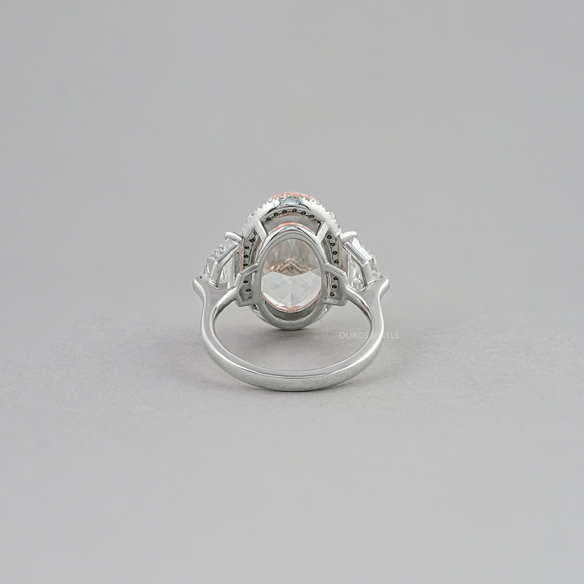 Intense Pink Oval Three Stone Engagement Ring Ring