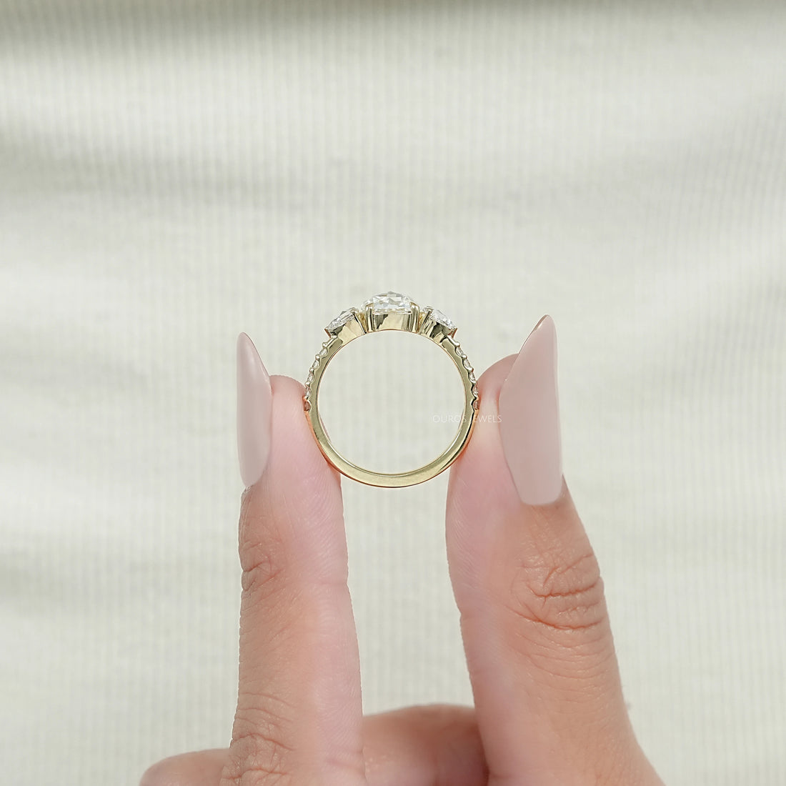 Three Stone Rose Cut Lab Diamond Accent Ring Ring