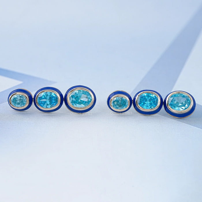 Blue Topaz Oval Gemstone Dangle Earrings