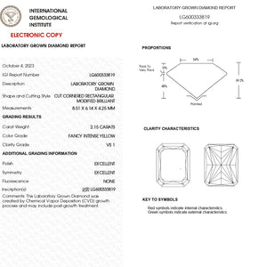 Radiant Cut Lab Diamond With 2.15 Carat Yellow