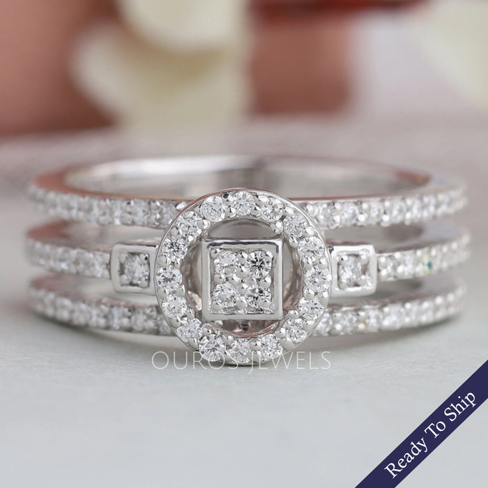 Round Cluster Diamond Triple Shank Halo  Ring