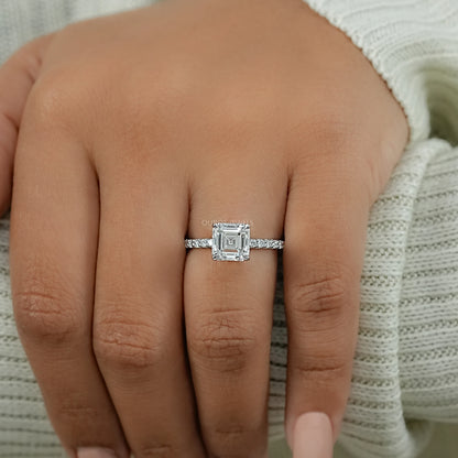 Asscher Lab Diamond Hidden Halo Accent Ring Ring