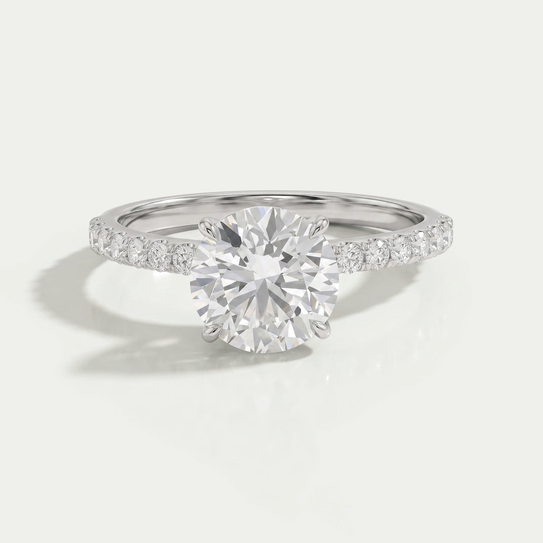 Round Lab Grown Solitaire Accent Engagement Ring