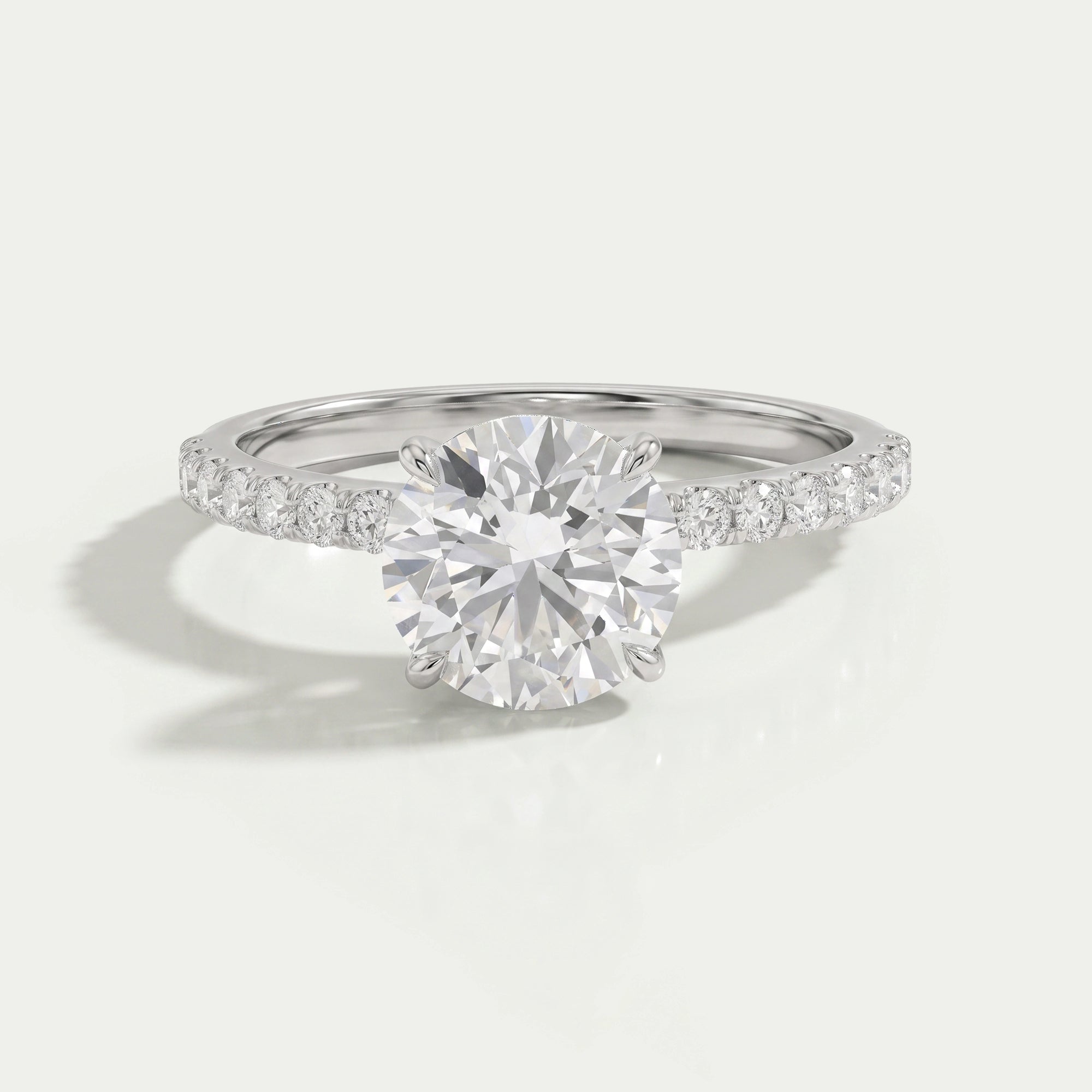 Round Lab Grown Solitaire Accent Engagement Ring