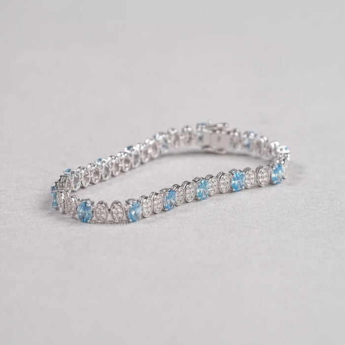 Blue Oval Diamond And Round Diamond Tennis Bracelet