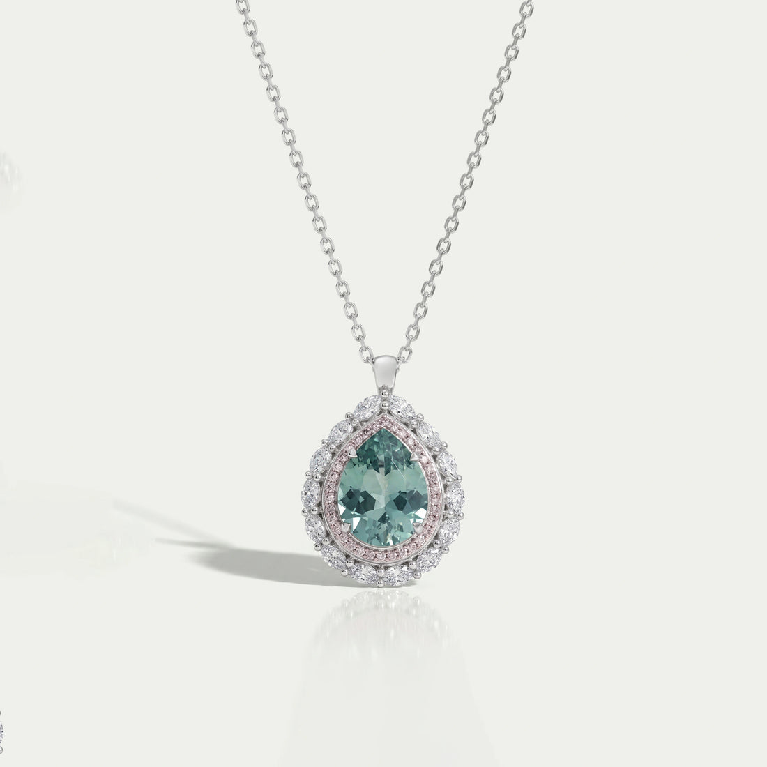 Aquamarine Pear Gemstone Double Halo Pendant