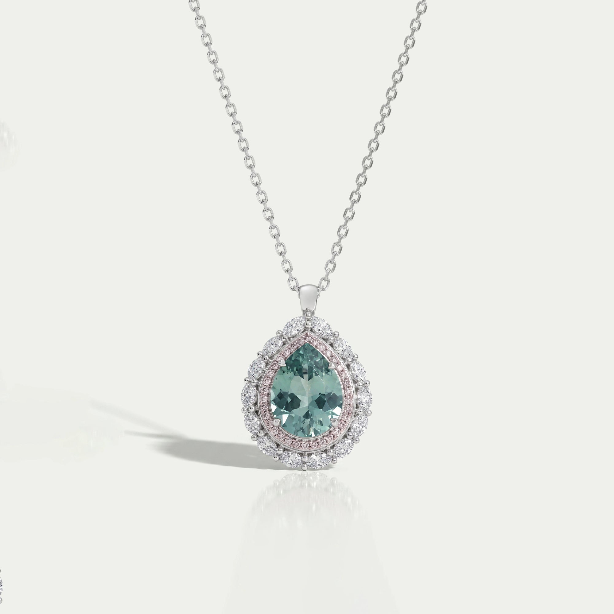 Aquamarine Pear Gemstone Double Halo Pendant