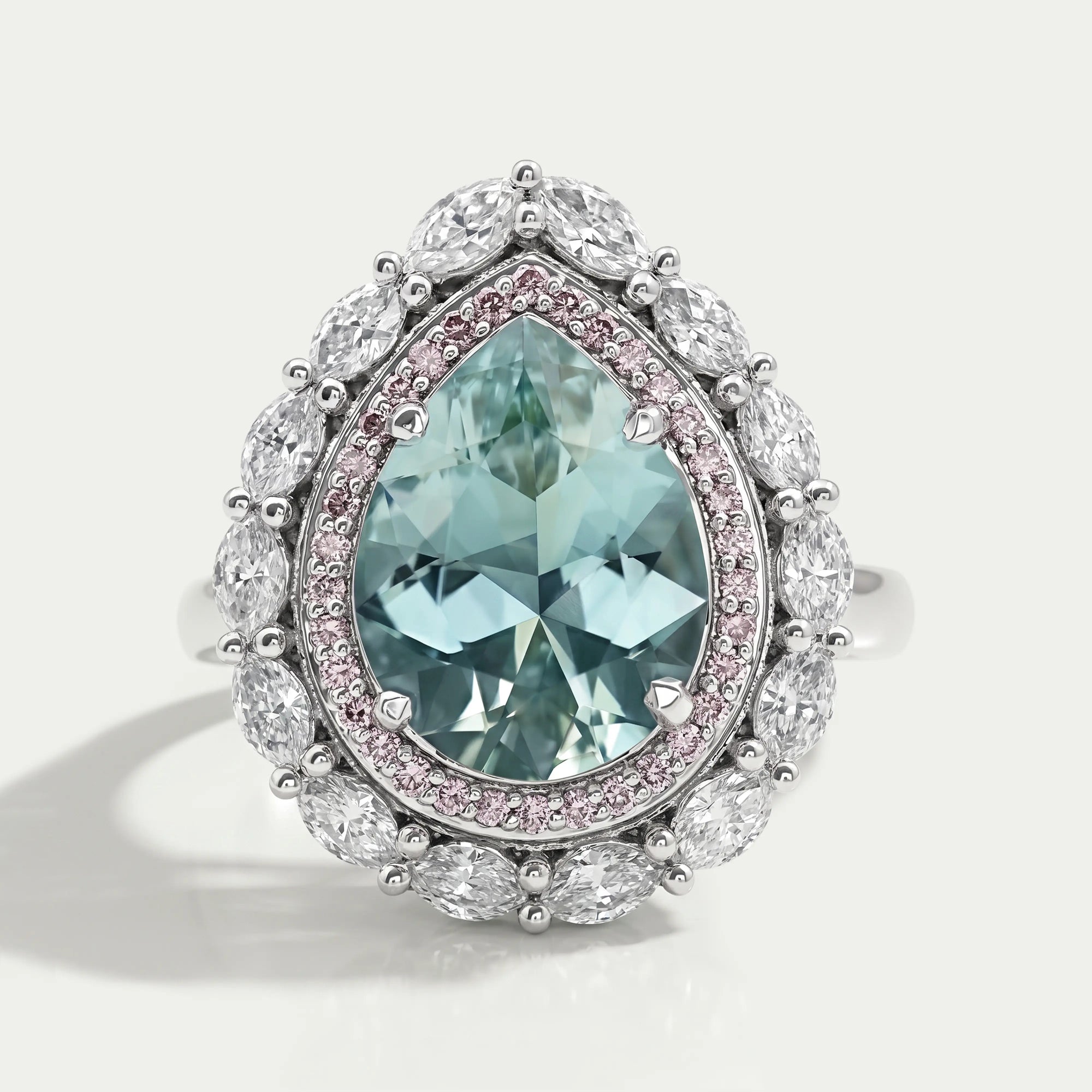 Aquamarine Pear Gemstone Double Halo Engagement Ring
