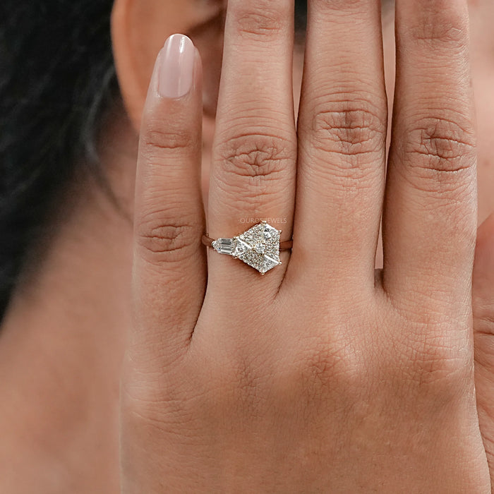 Round Cut Diamond Anniversary Ring In Step Cut Arrow Shape