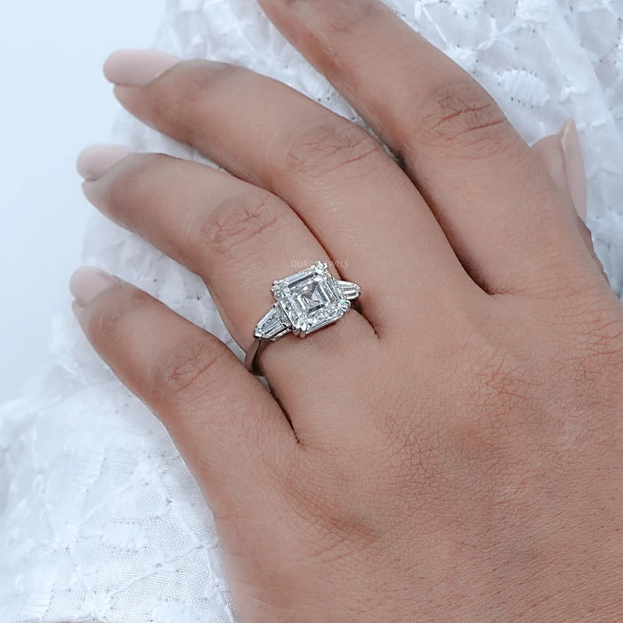 Asscher Diamond Three Stone Engagement Ring