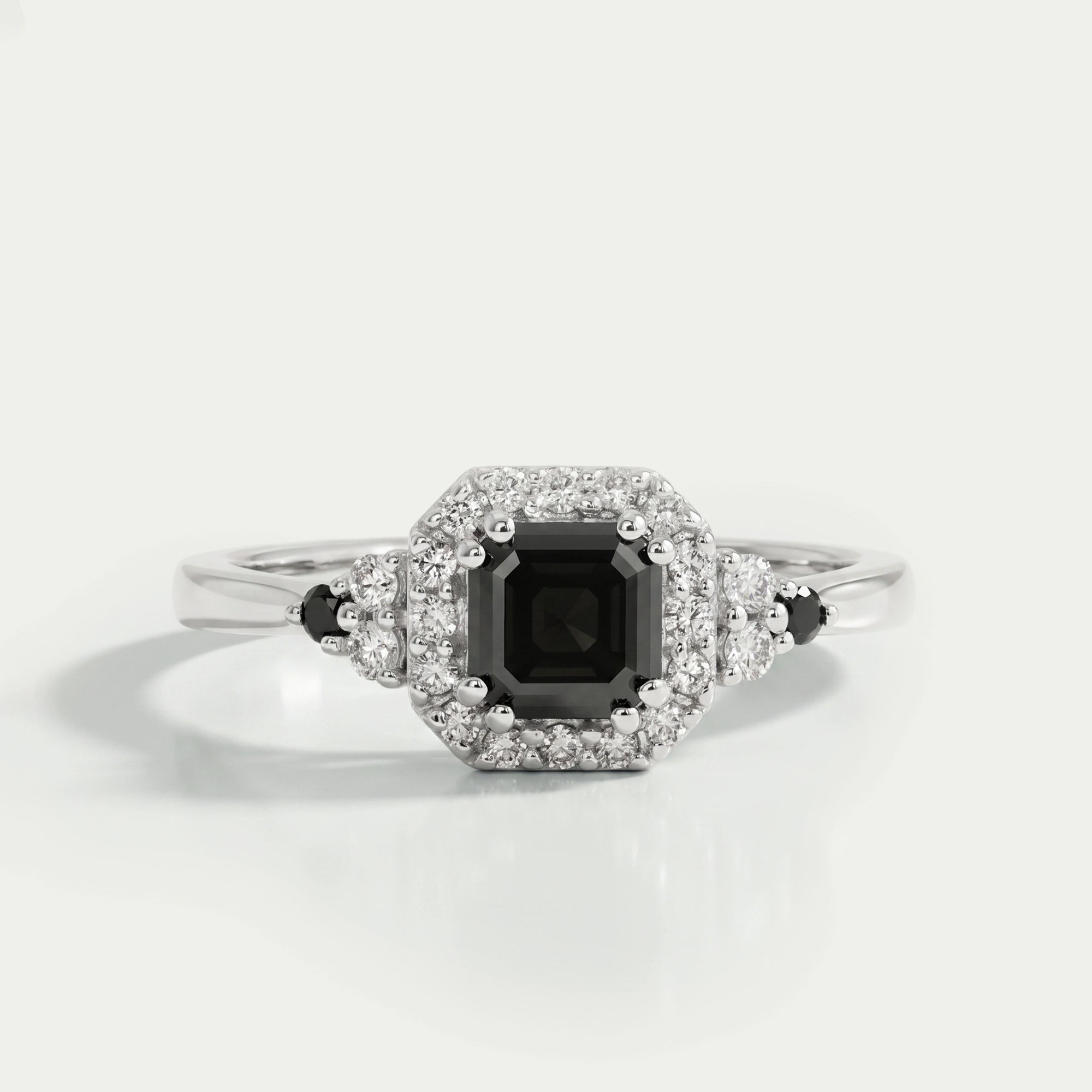 Asscher Cut Black Diamond Halo Ring Ring