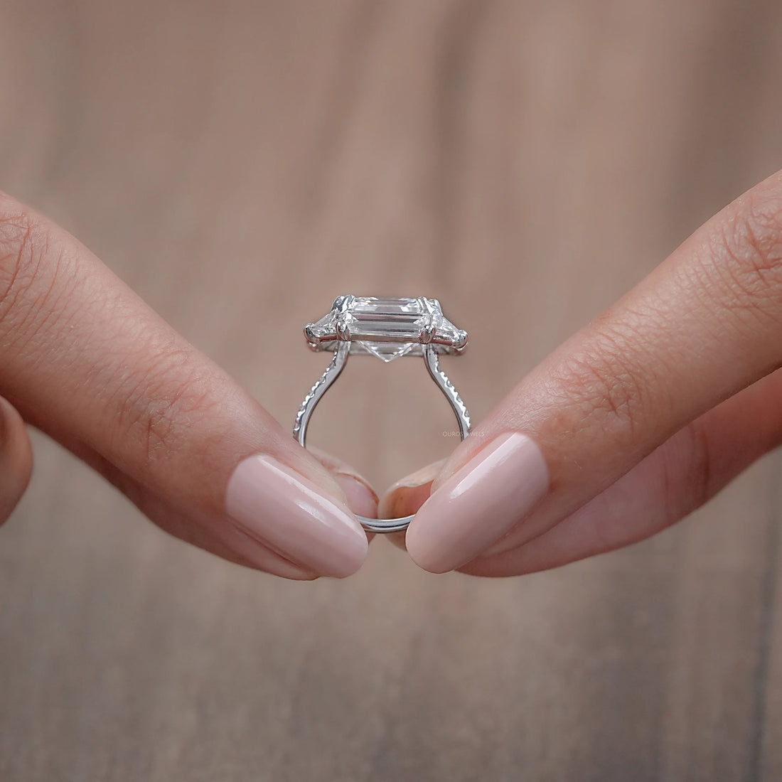 Asscher Cut Baguette Halo Accent Diamond Engagement Ring