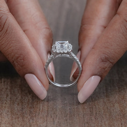 Asscher Cut Lab Diamond Halo Engagement Ring Rings