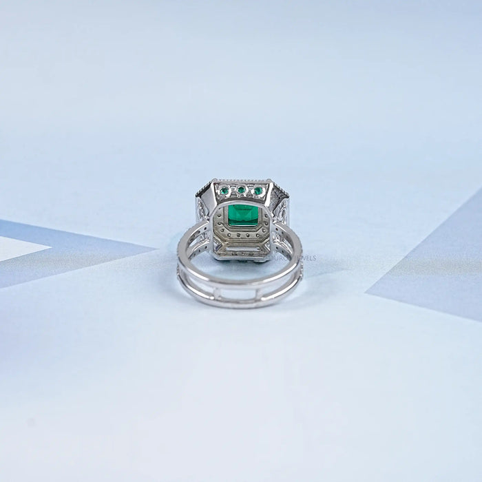 Green Asscher Gemstone Halo Ring