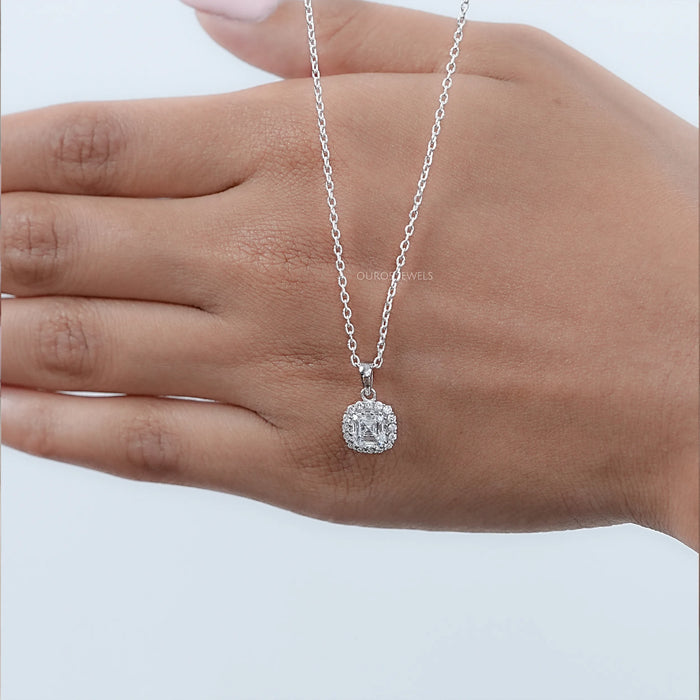 Asscher Lab Diamond Halo Pendant