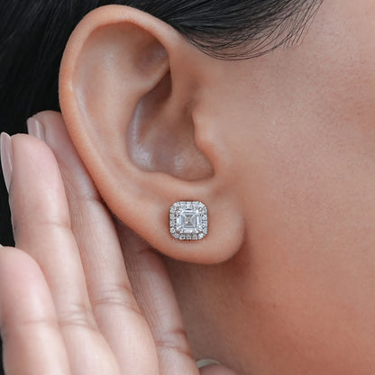 Asscher Lab Diamond Halo Stud Earrings Earring