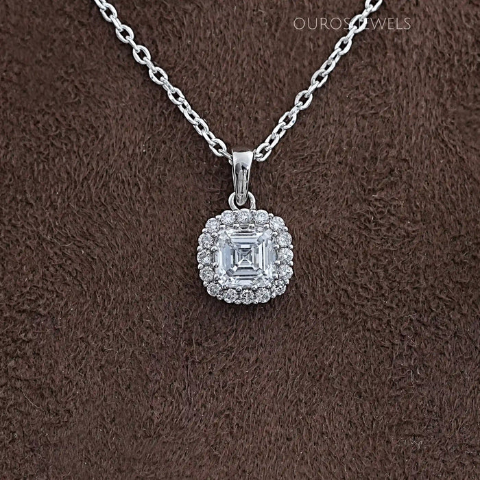 Asscher Lab Diamond Halo Pendant