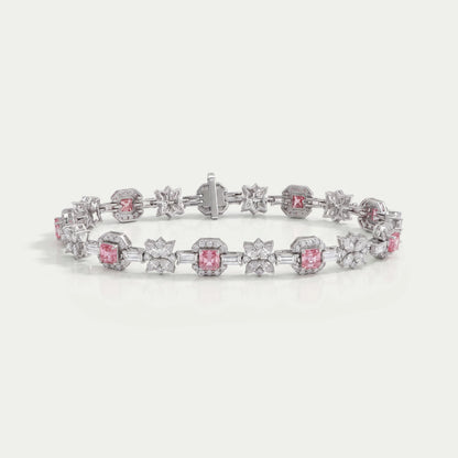 Flower And Pink Asscher Diamond Tennis Bracelet Bracelet