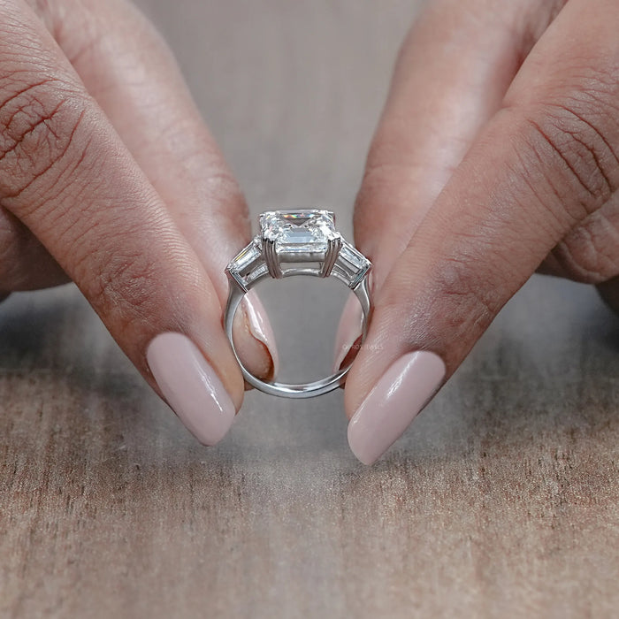 Asscher Diamond Three Stone Engagement Ring
