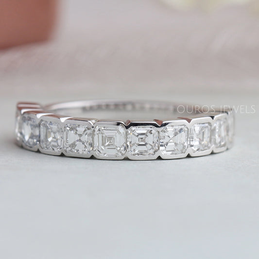 Asscher Cut Lab Diamond Half Eternity Wedding Band