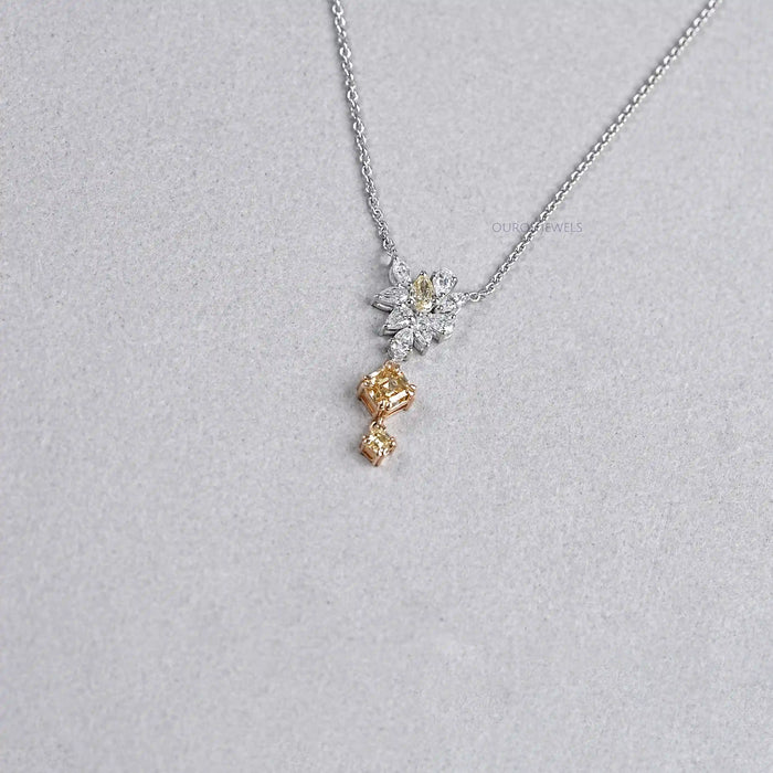 Cluster Diamond Yellow Asscher Cut Pendant