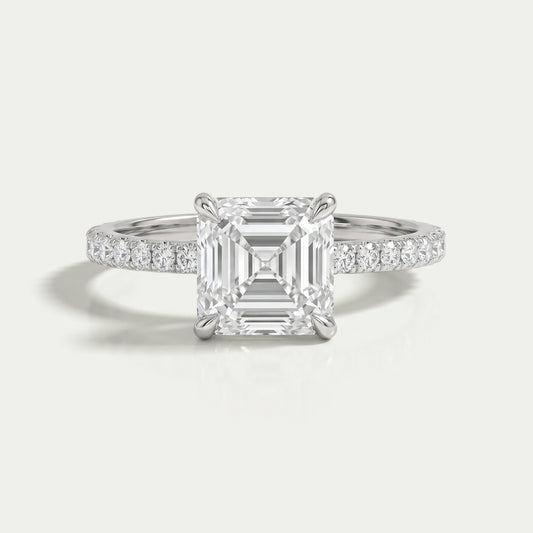 Asscher Cut Solitaire Accent Diamond Engagement Ring
