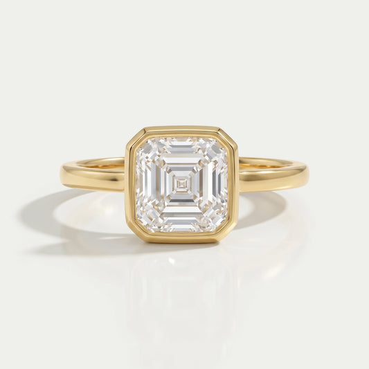 Asscher Lab Diamond Bezel Set Solitaire Ring Rings