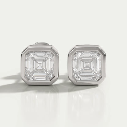 Bezel Set Asscher Lab Diamond Stud Earrings