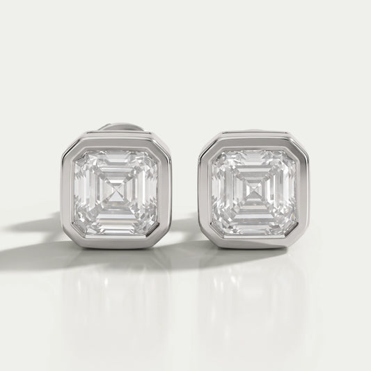 Bezel Set Asscher Lab Diamond Stud Earrings